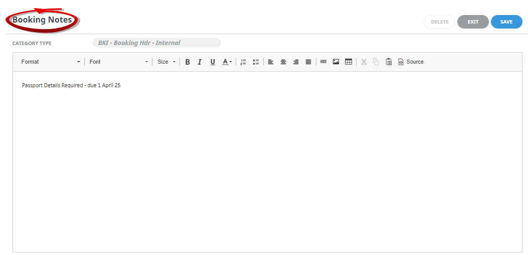 Booking Notes